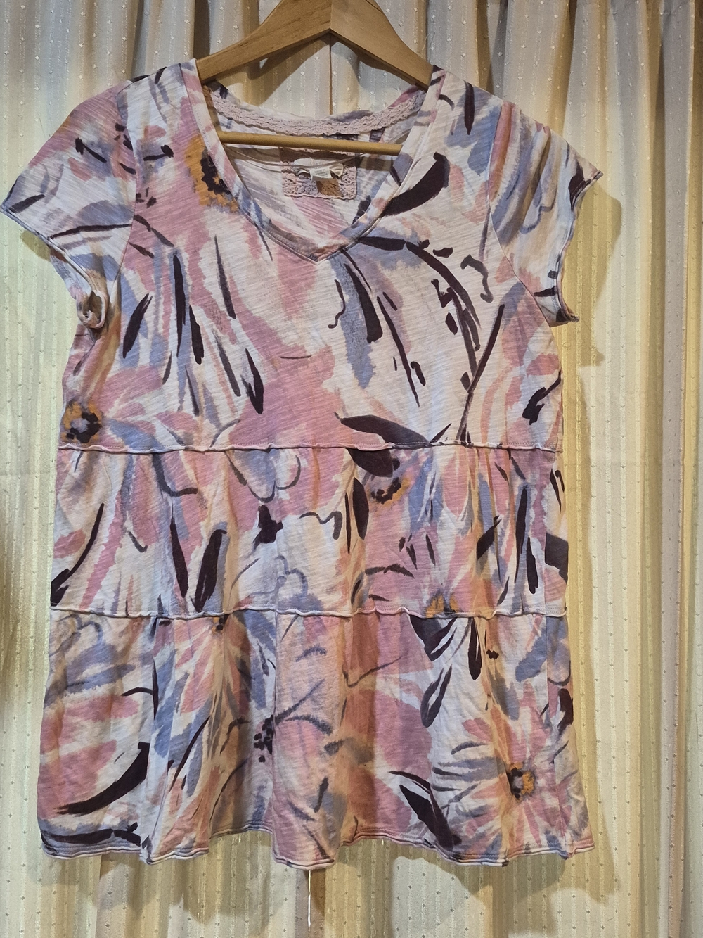 Maurices Boho Pastel Floral Tiered Babydoll Short Sleeve Top
